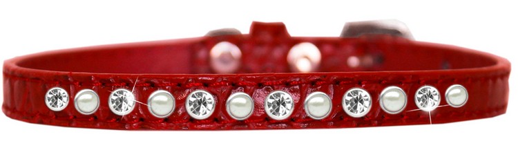 Pearl and Clear Jewel Croc Dog Collar Red Size 16